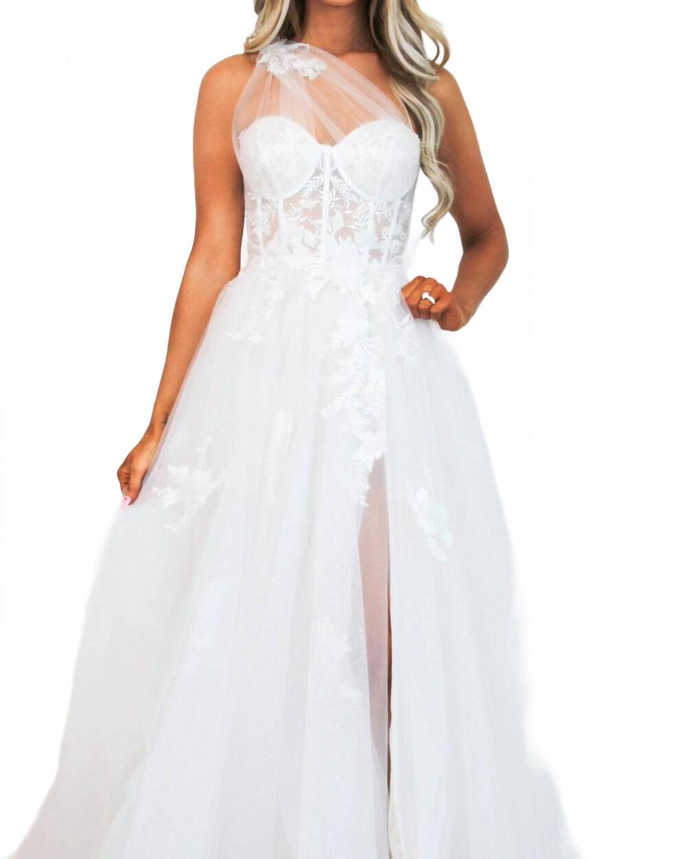 NEW ANDREA & LEO COUTURE garden wedding one shoulder floral applique tulle dress
